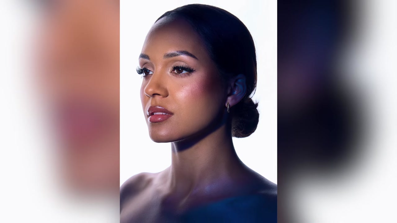 Creative portrait with blue and purple gel lighting