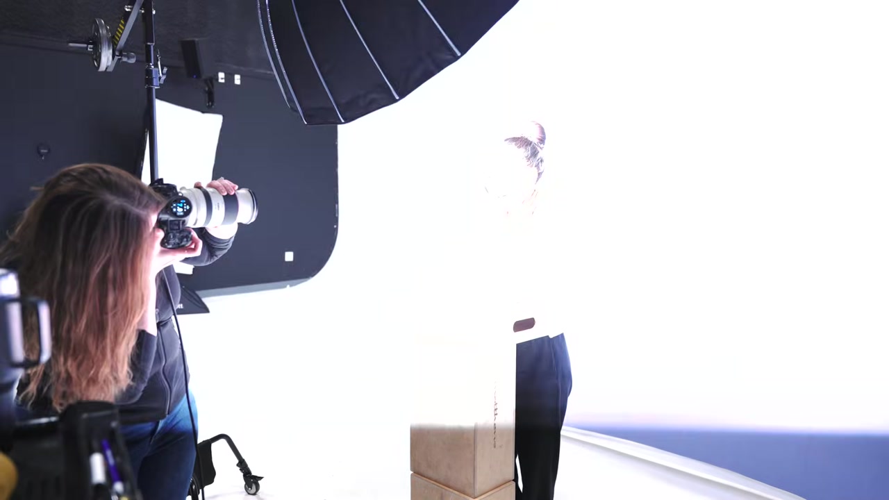 High-key white background shooting setup