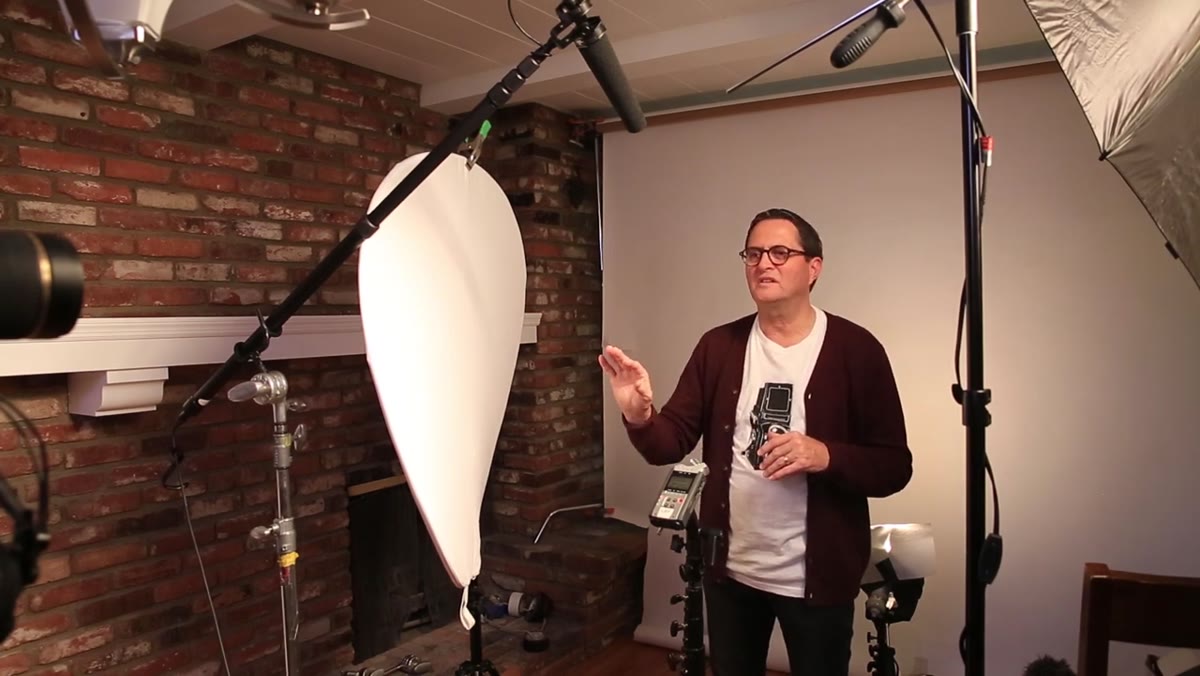 Lavalier microphone clipped to subject&rsquo;s collar