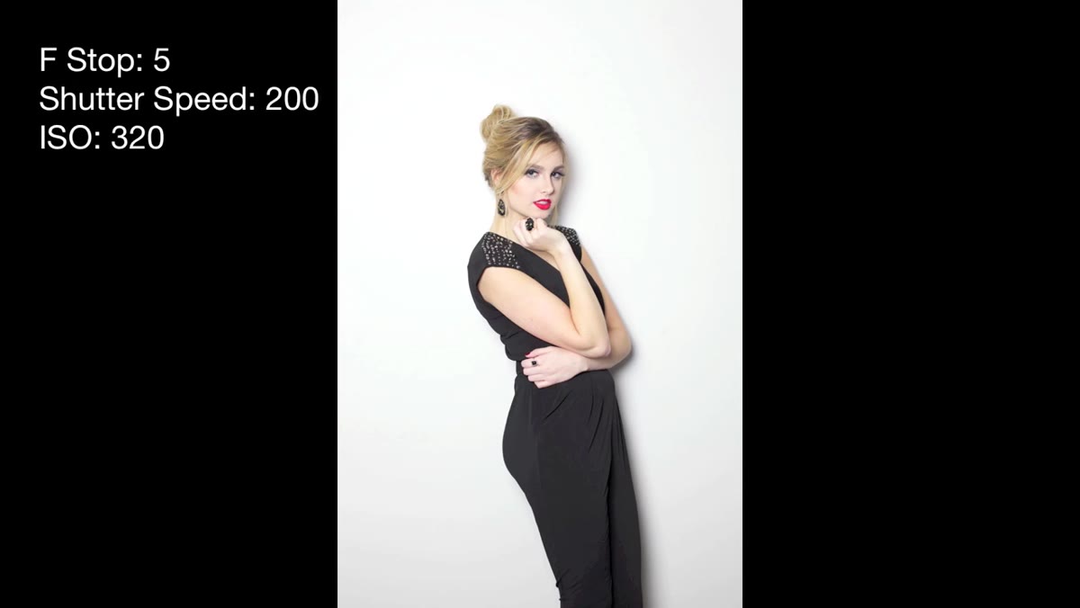Photographer shooting at a slight angle while dish faces model directly