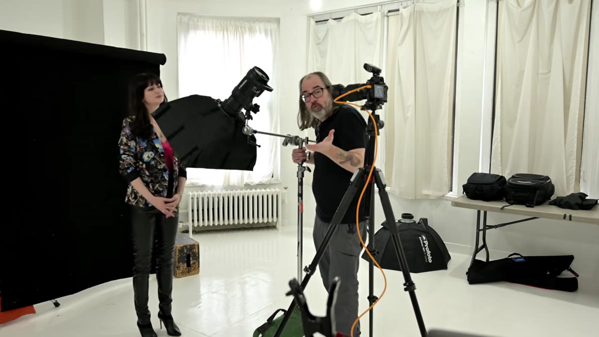 Light placed overhead and centered behind the camera position
