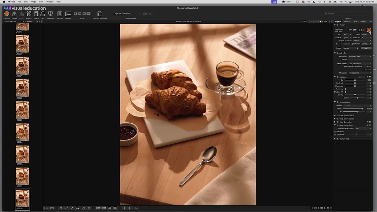 Soft overhead light filling shadows on the set, then switched off to show contrast