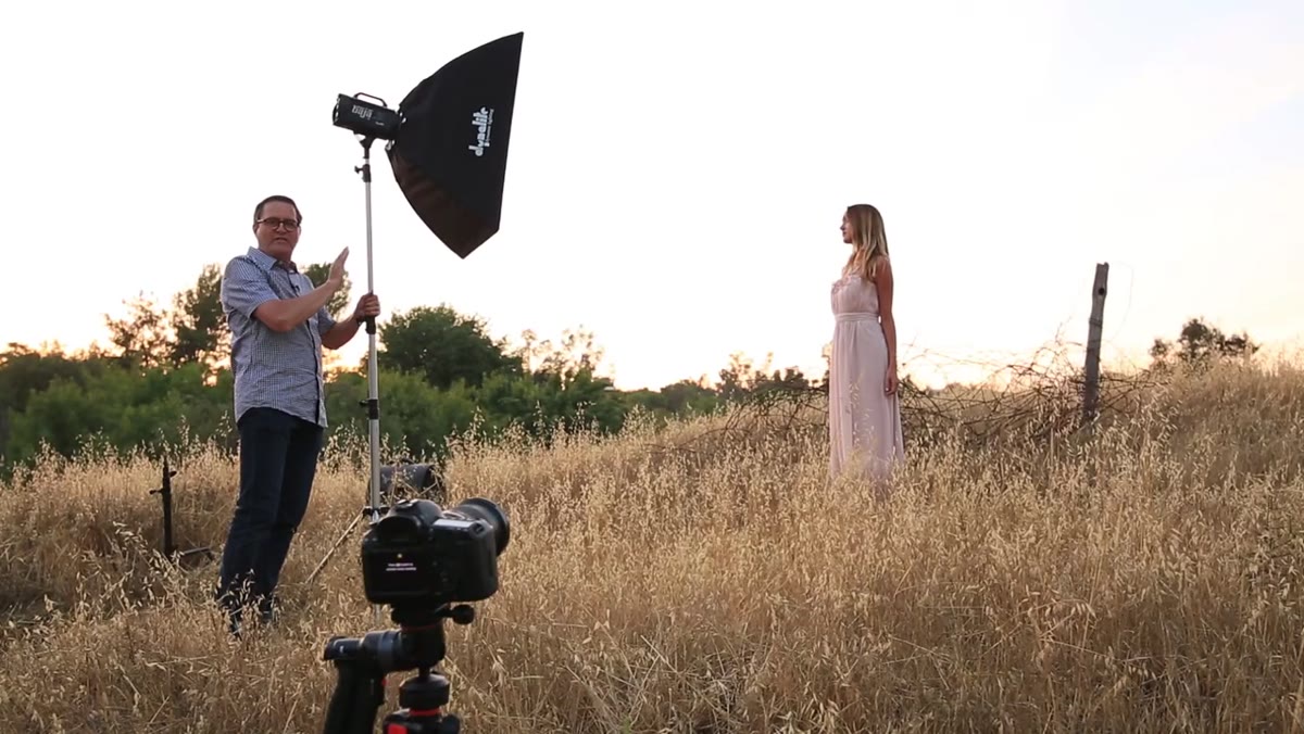 Softbox being rotated horizontally toward camera position