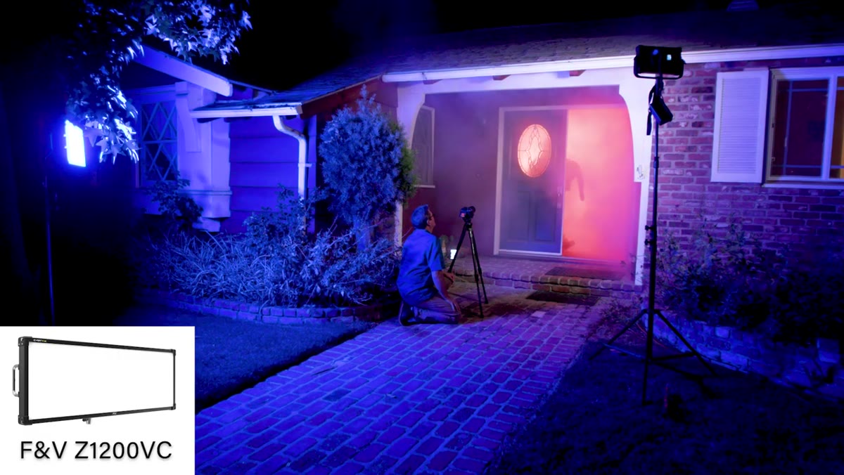 Red and blue alternating light flashing across the subject