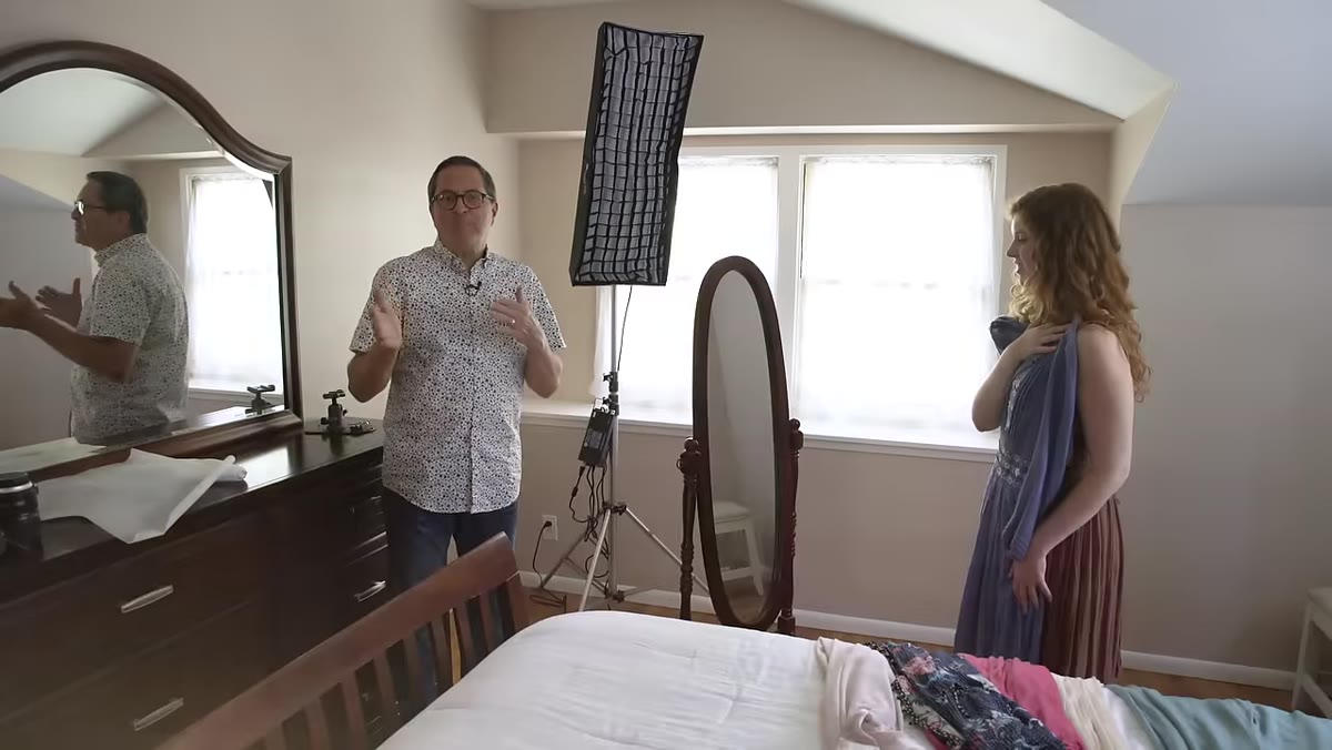 Practical lamp with diffusion wrap in background of frame