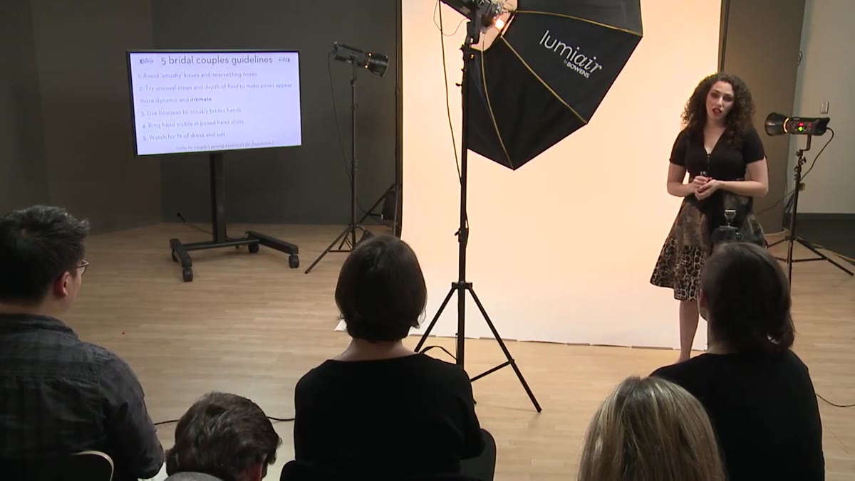 Instructor explaining ring hand placement and which side bride stands on