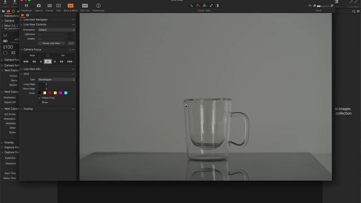 Camera focused on glass cup in final position