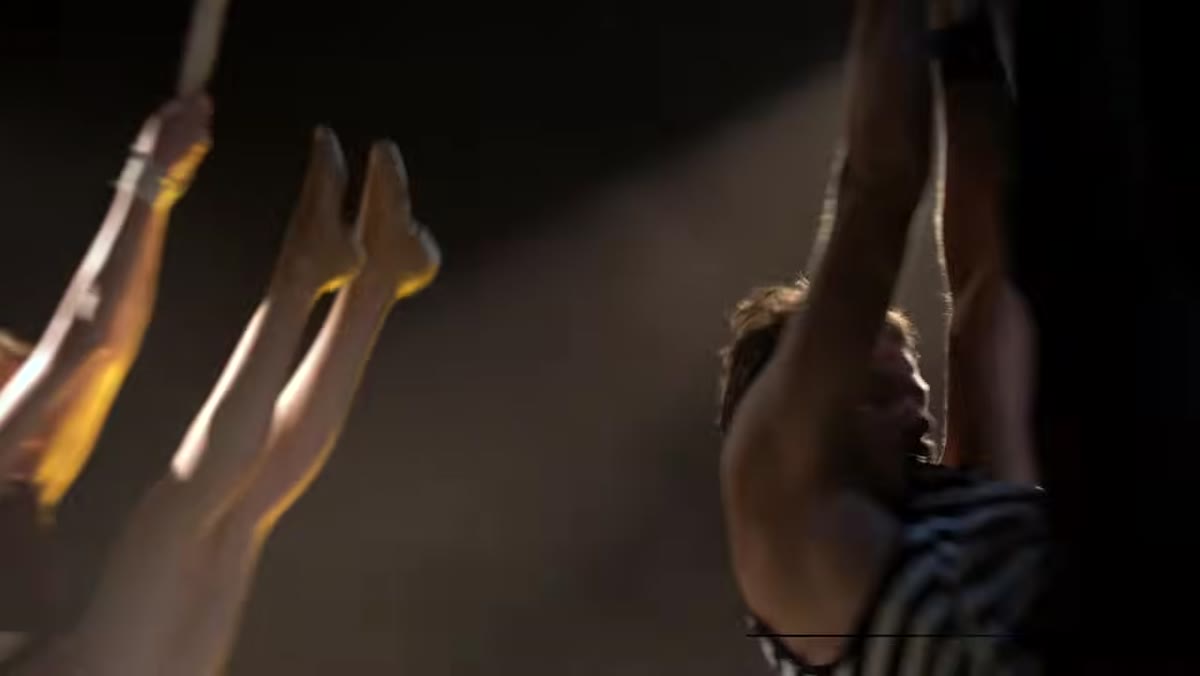 Camera strapped to performer&rsquo;s chest for b-roll segment