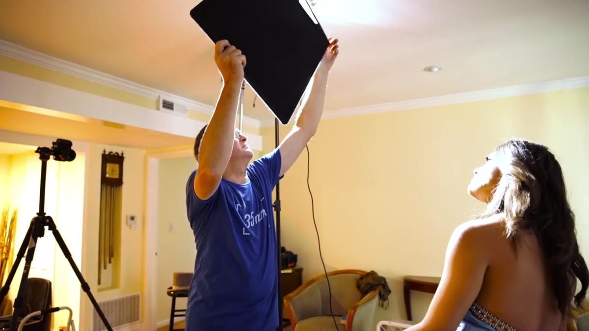 Cardboard flag positioned near subject&rsquo;s arm, not near light source