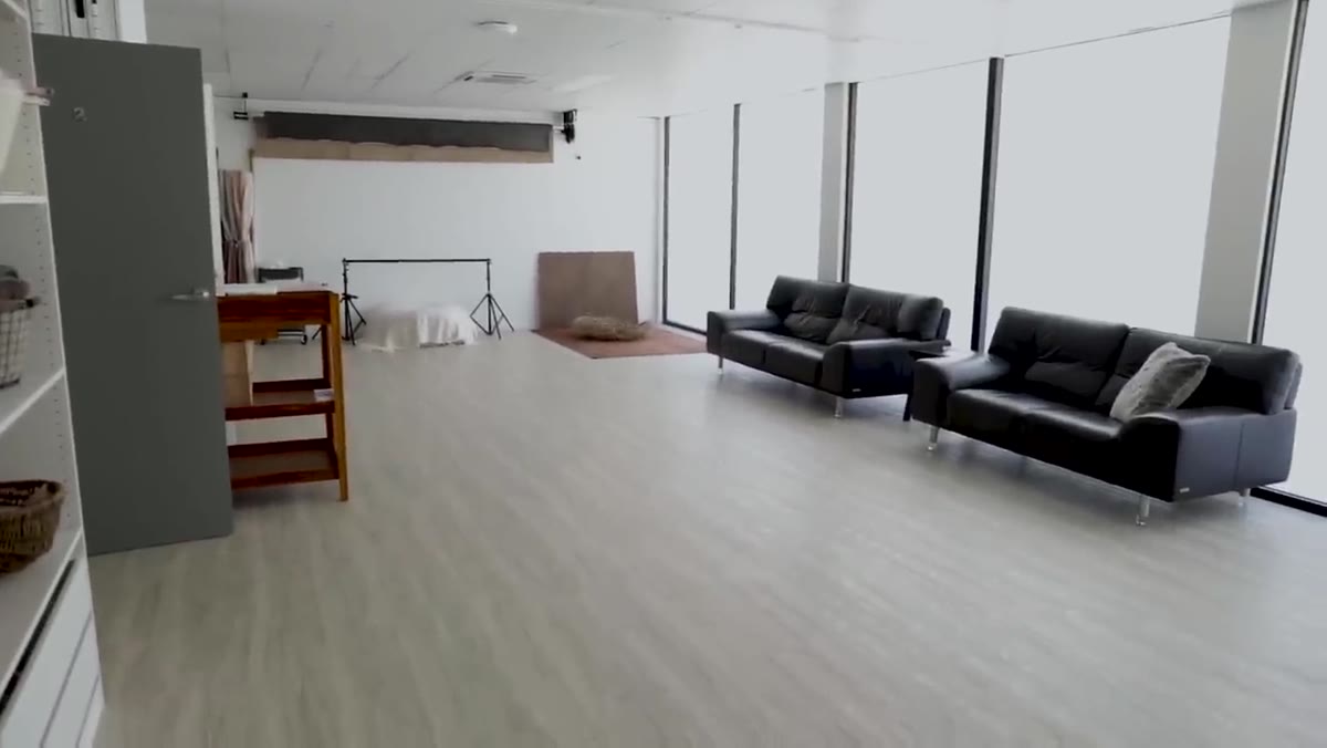 Concertina doors dividing the main shooting space into Studio One and Studio Two