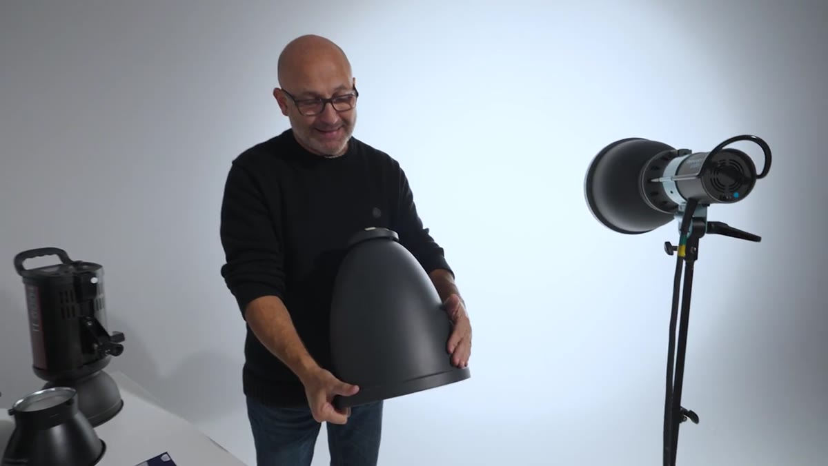 P45 reflector shown in comparison, longer and deeper than P65 and P70