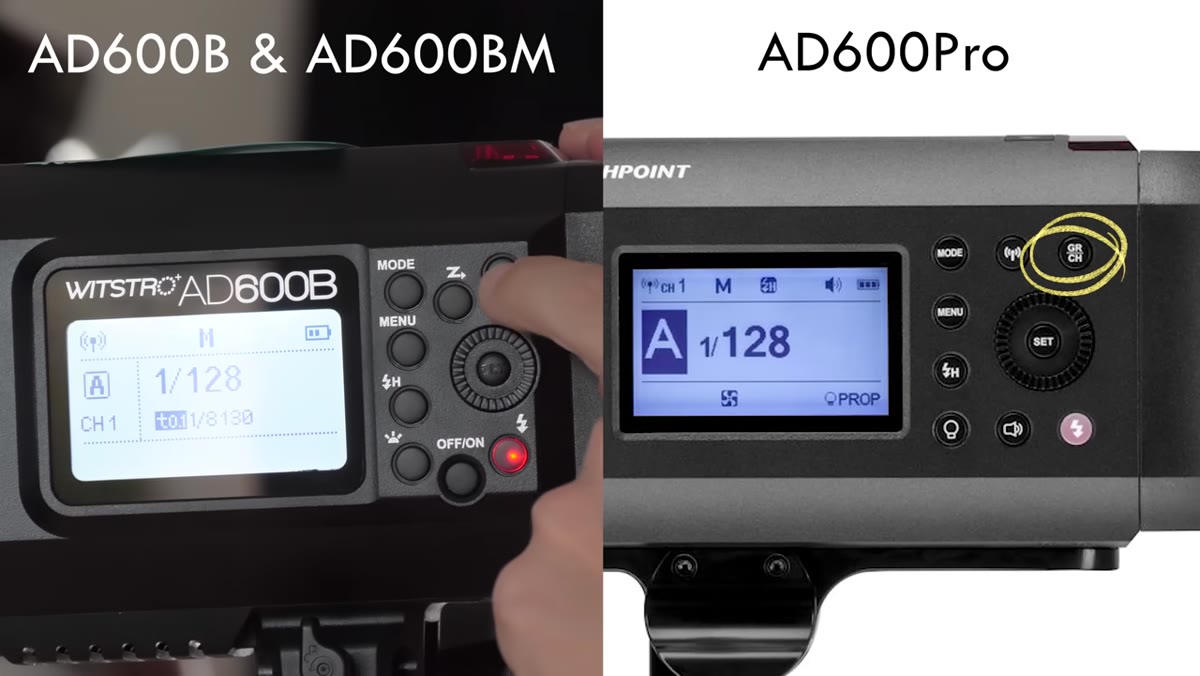 Group channel button being pressed, display cycling through A B C D E