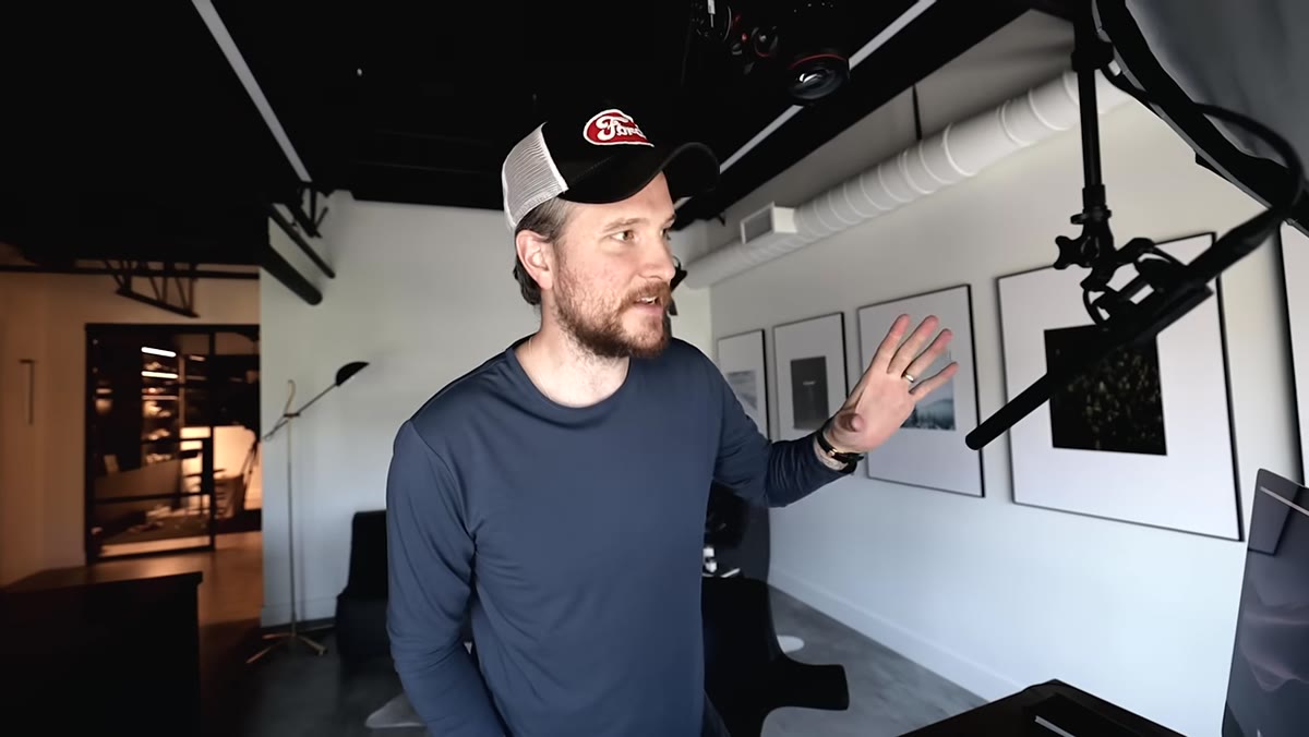 Boom mic mounted on ceiling rig, away from camera