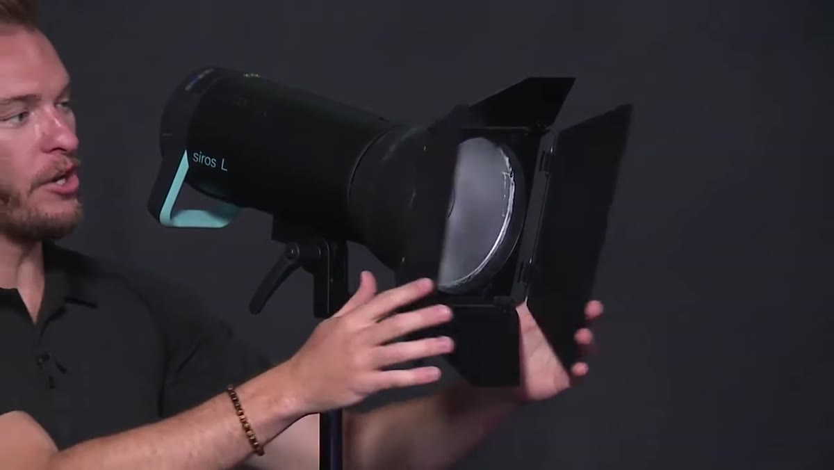L40 reflector with barn doors attached to strobe head