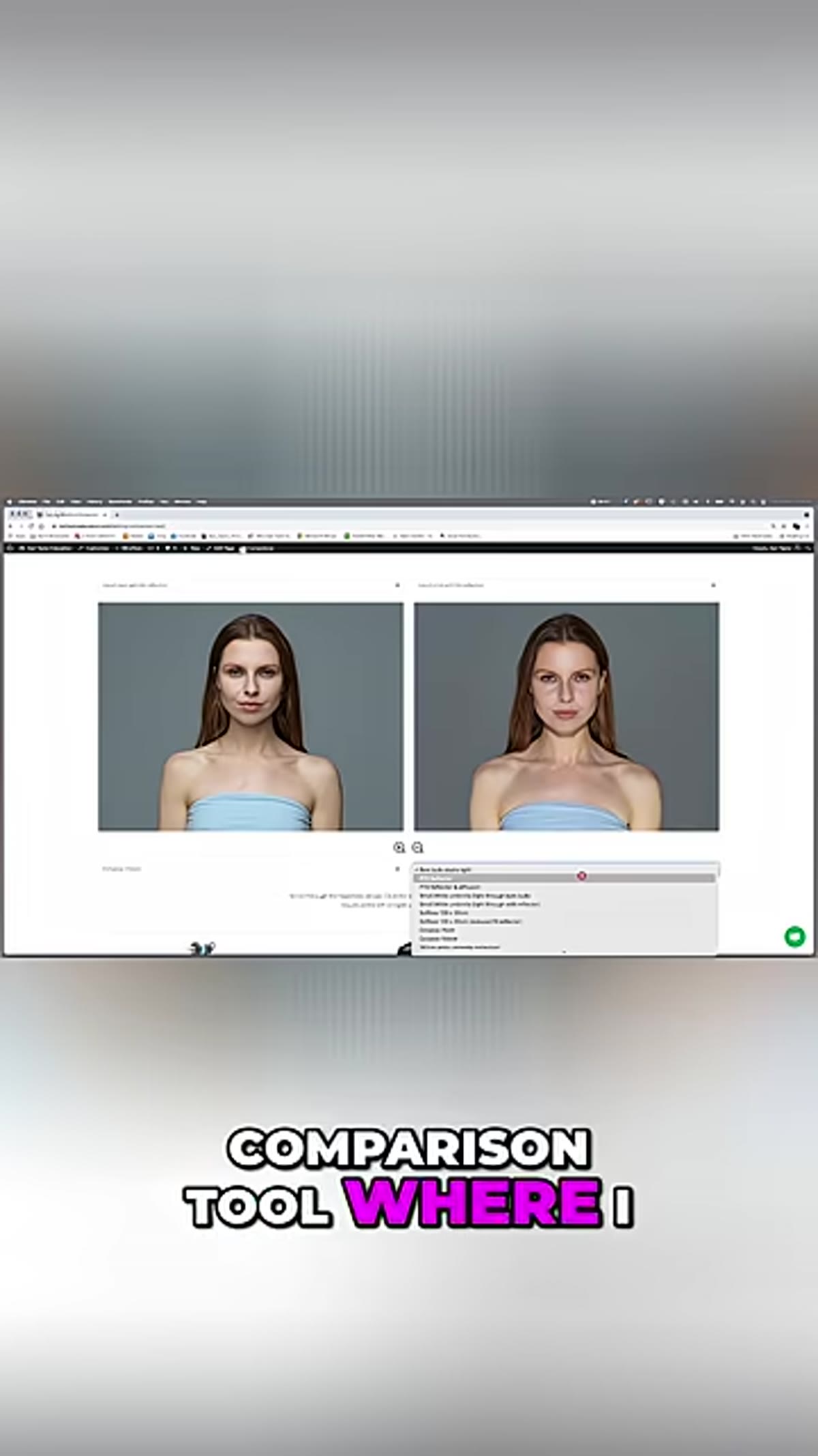 Lighting comparison tool interface showing modifier selection panel