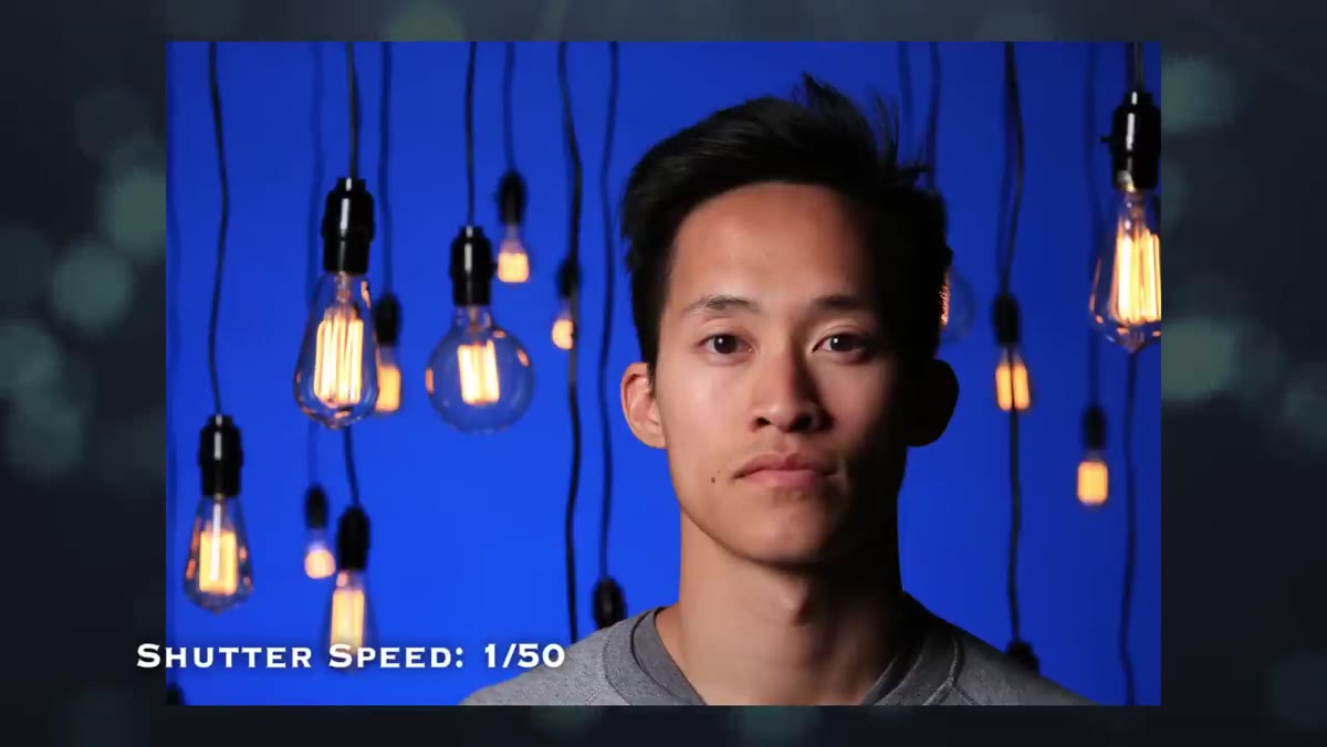 Side-by-side frames showing bulbs at 1/50th versus 1/25th second