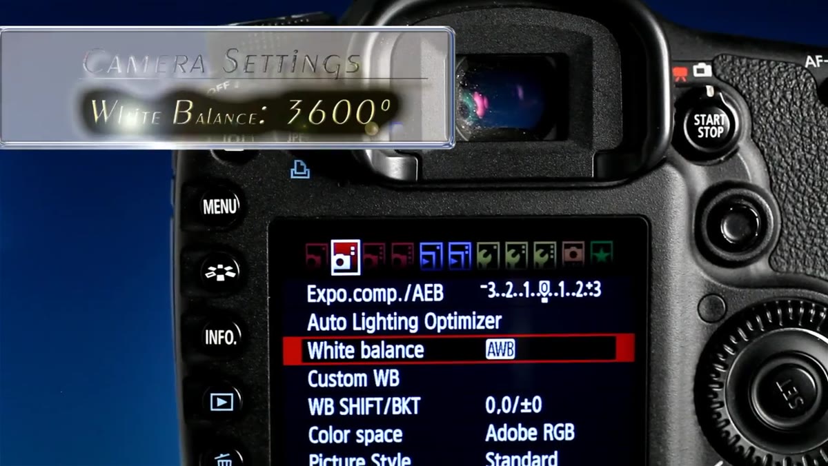 White balance setting at 3600 Kelvin on camera