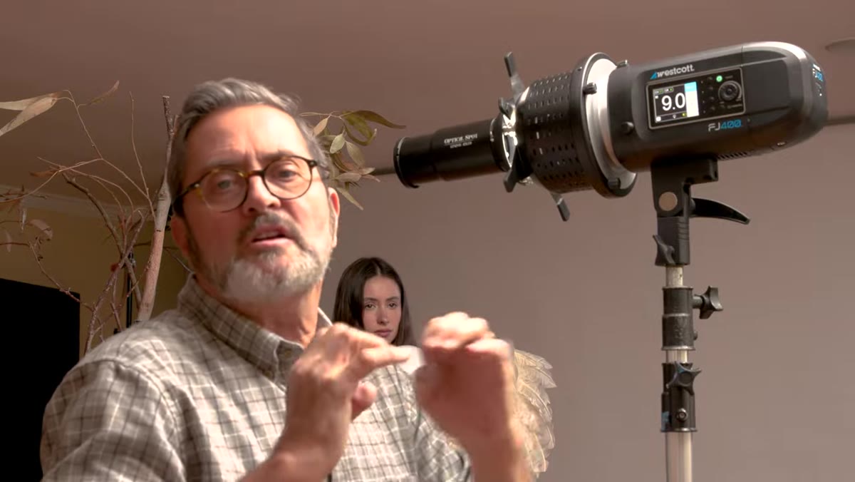Rim light with 7-inch reflector and 40-degree grid positioned camera right