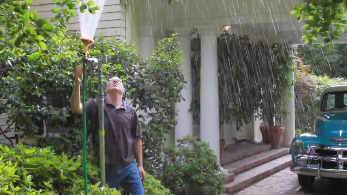 Sprinkler heads pointed upward on PVC pipe