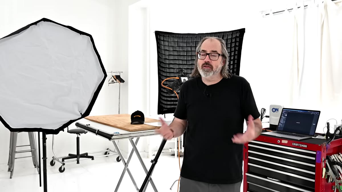 Camera and lens setup described while standing at shooting position