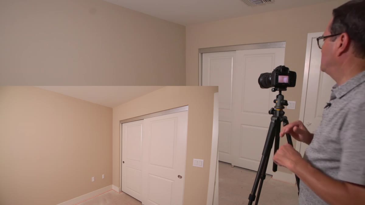 White ceiling versus tan walls showing color separation