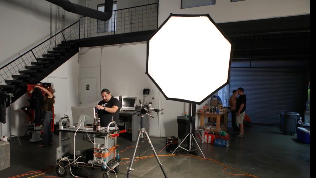 Large octabox placed behind the camera for fill light