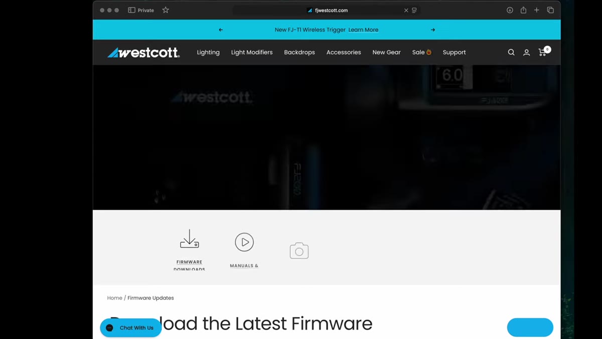 Browser open to fjwestcott.com/firmware download page
