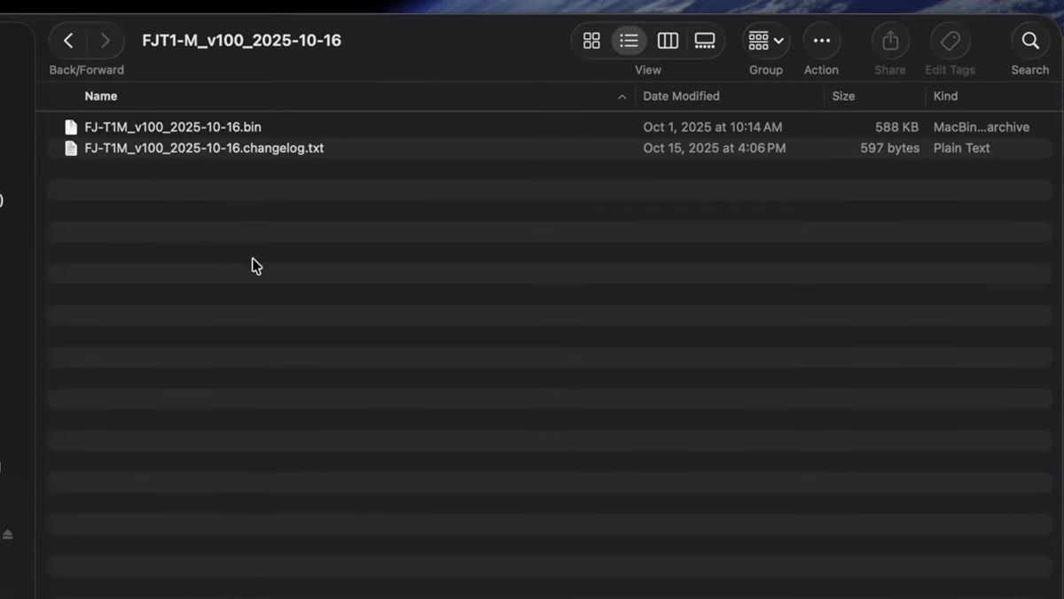 Unzipped folder showing changelog and BIN file