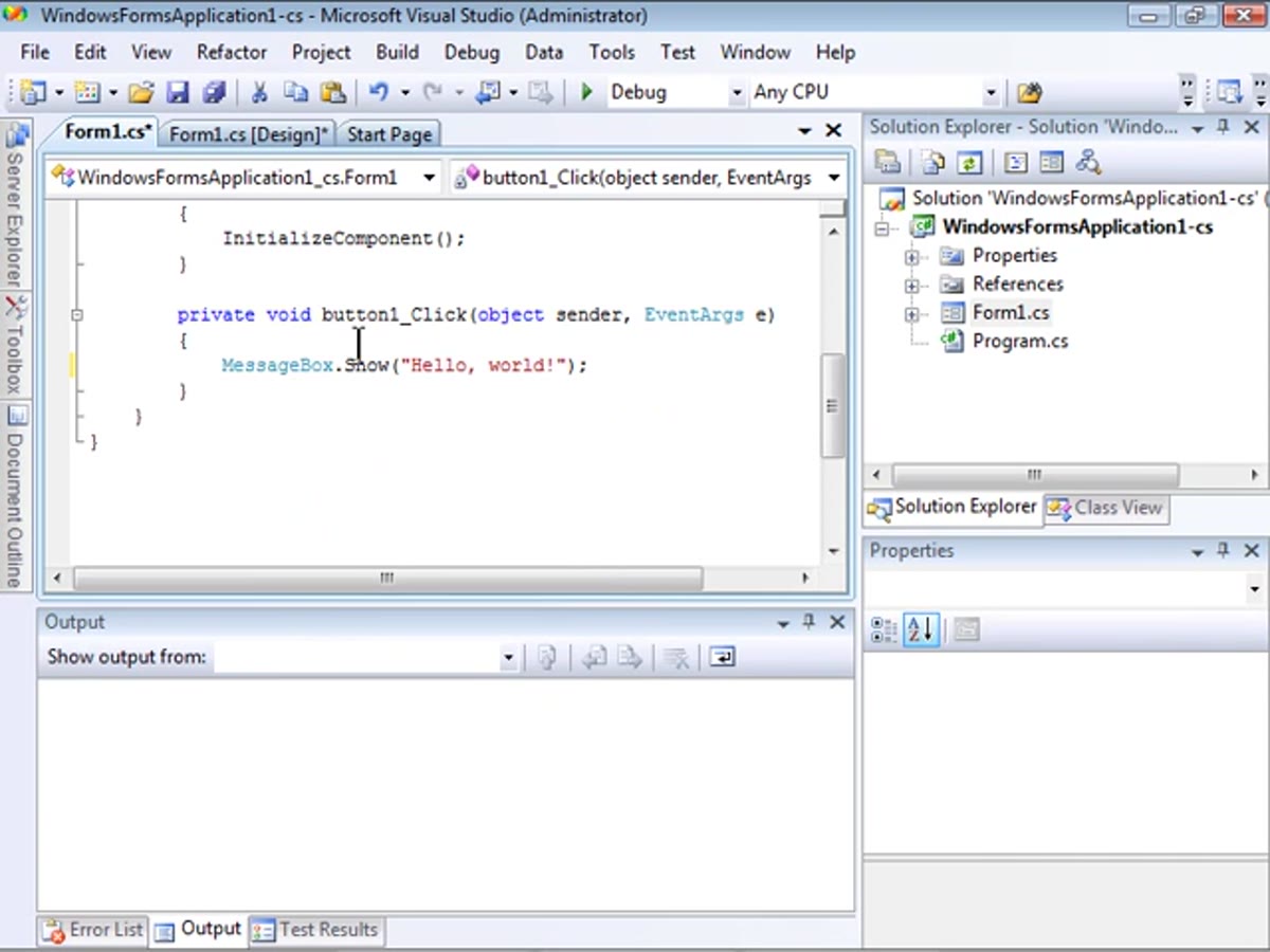 Visual Basic project showing the same event generation workflow