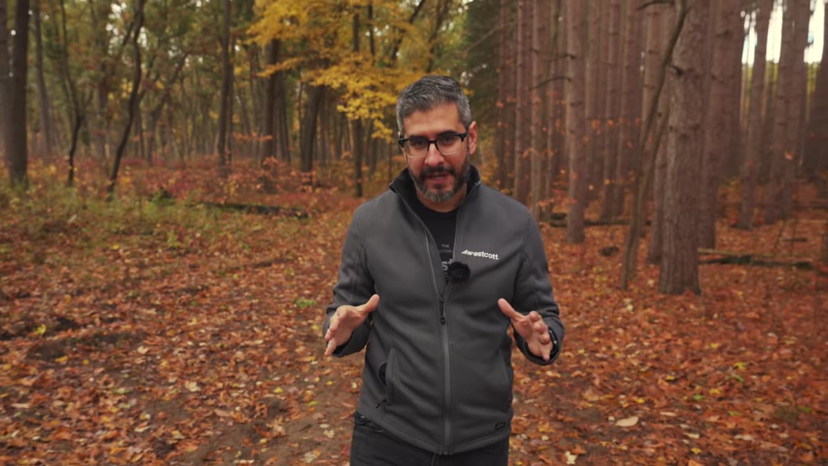 Eli scanning a forest trail, assessing background color and light direction