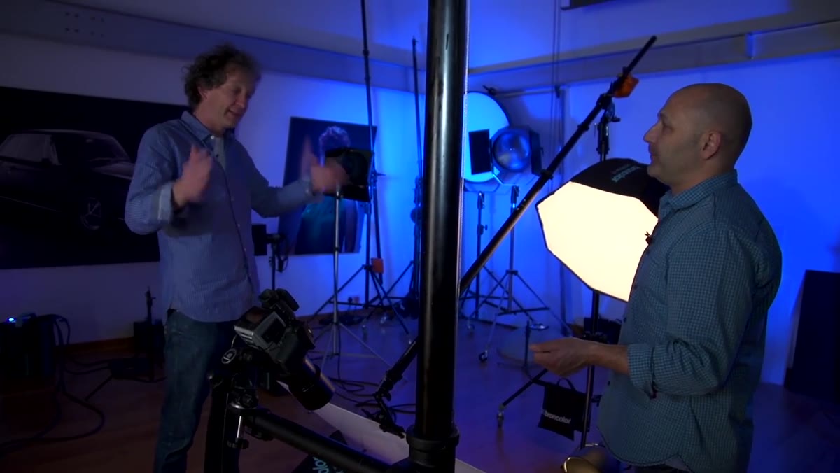 Dark studio moment between the two flash firings captured in camera