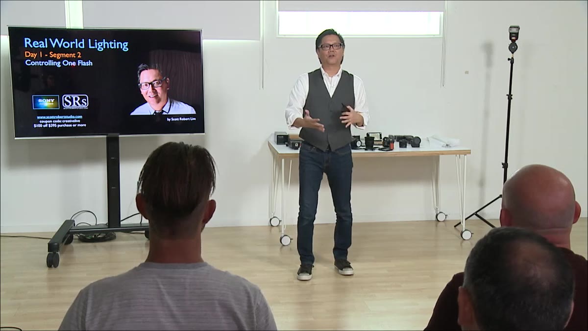 Instructor preparing to demonstrate inverse square law live