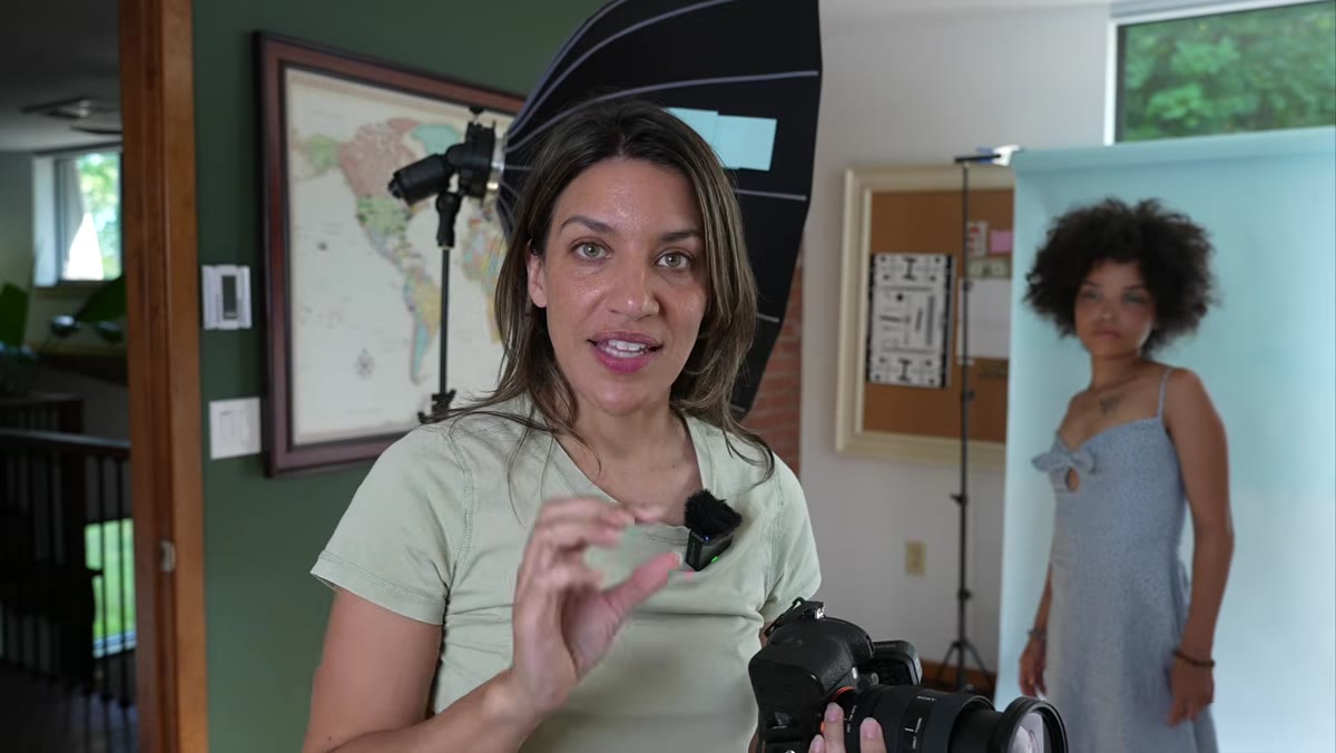Chelsea reviewing an image on the camera rear screen
