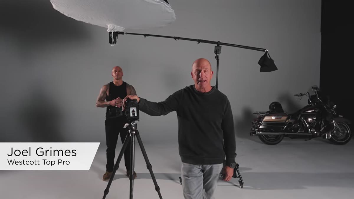 Subject positioned under umbrella, photographer framing shot