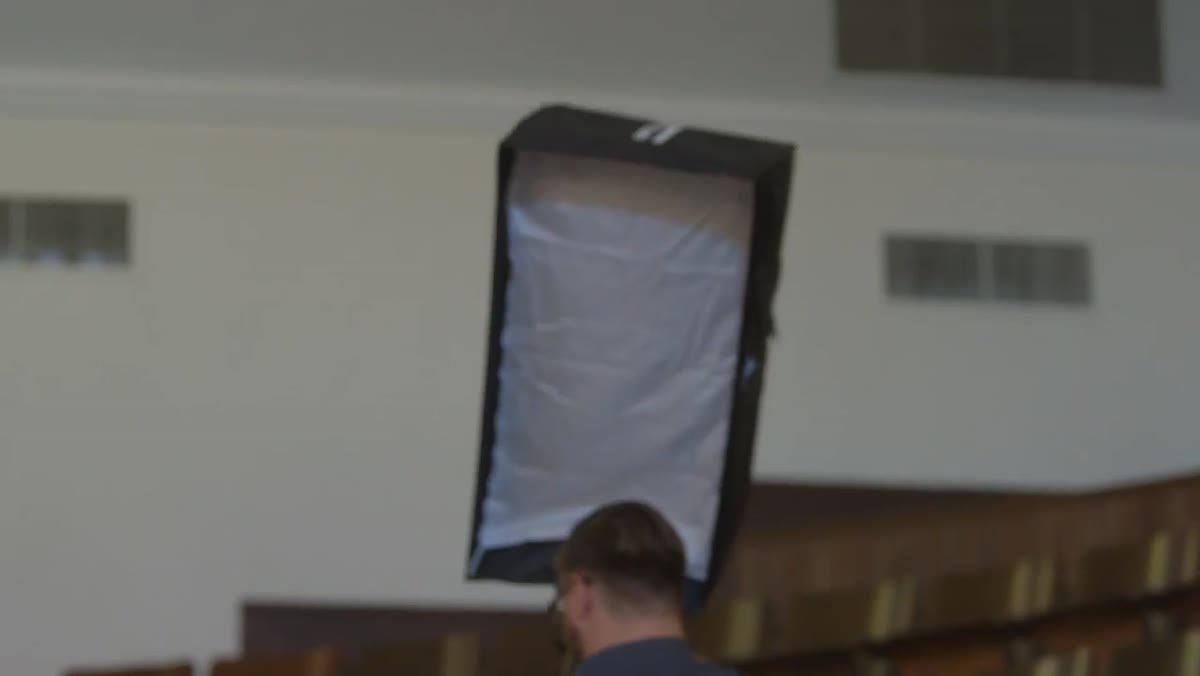 Strip bank positioned behind subject aimed downward
