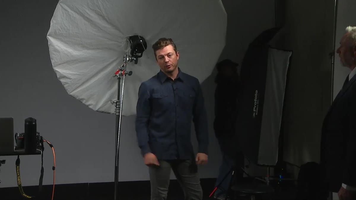 Subject seated at measured distance from the background paper