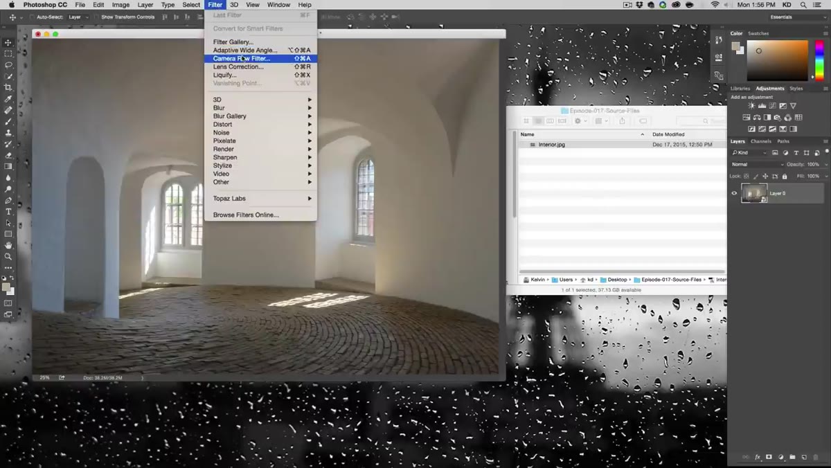Camera Raw Filter panel open with HSL/Grayscale tab selected