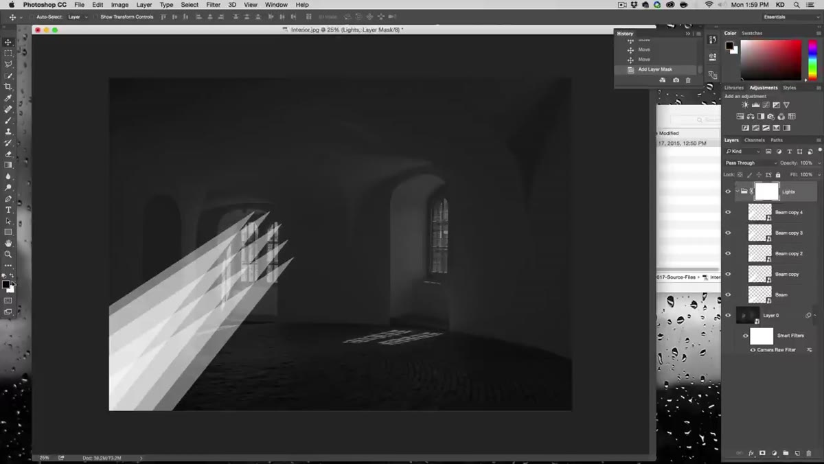 Render Clouds applied to group layer mask showing smoke texture