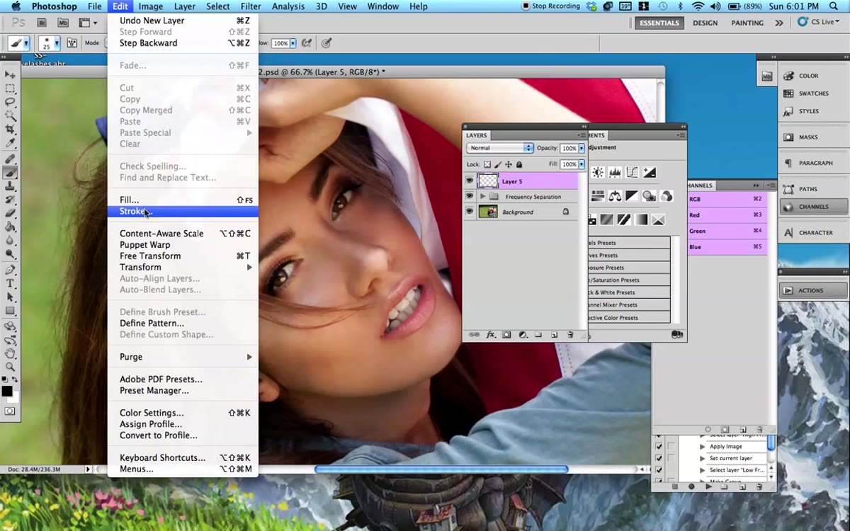 New layer created above the portrait in Layers panel