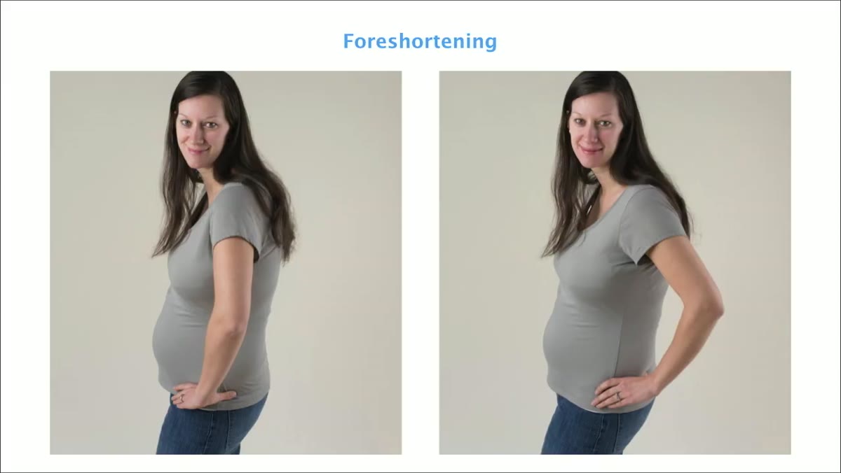 Elbow pointed directly at camera creating foreshortening effect