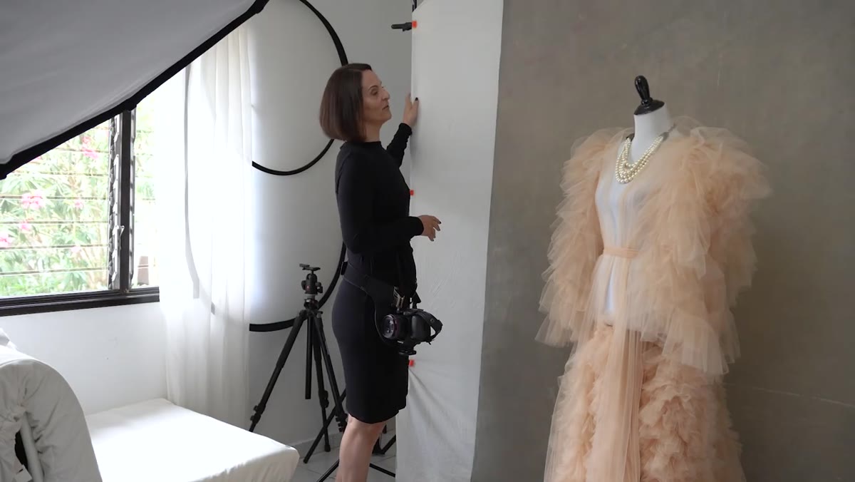 Manfrotto backdrop stand system against studio wall