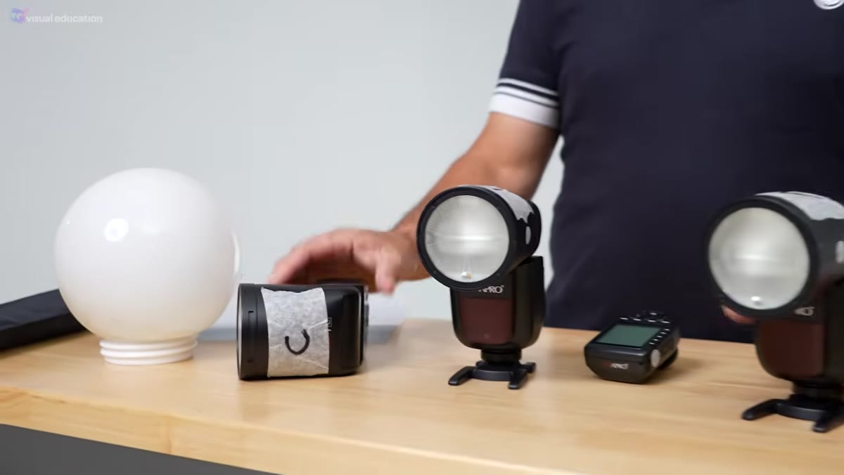 Three speedlights side by side each labeled A, B, and C