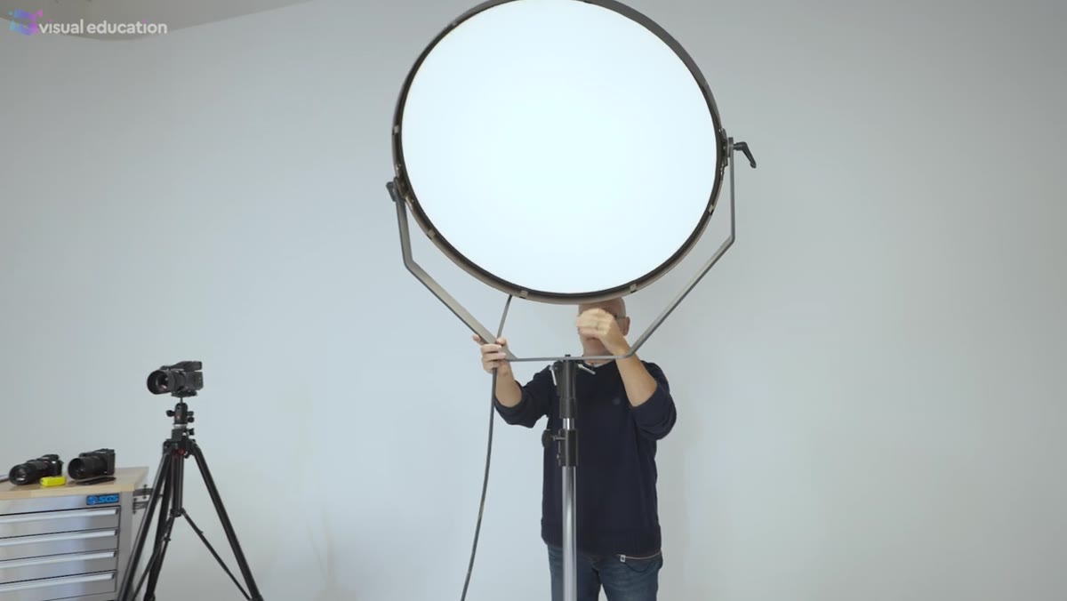Kyle demonstrating camera shooting position through the modifier