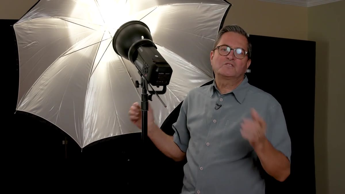Flash head positioned too close to umbrella canopy