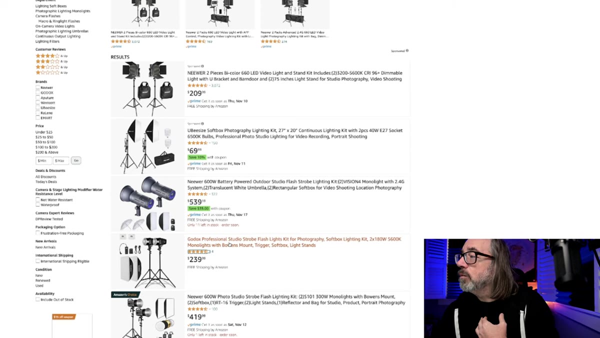 Godox flash kit product listing visible on screen