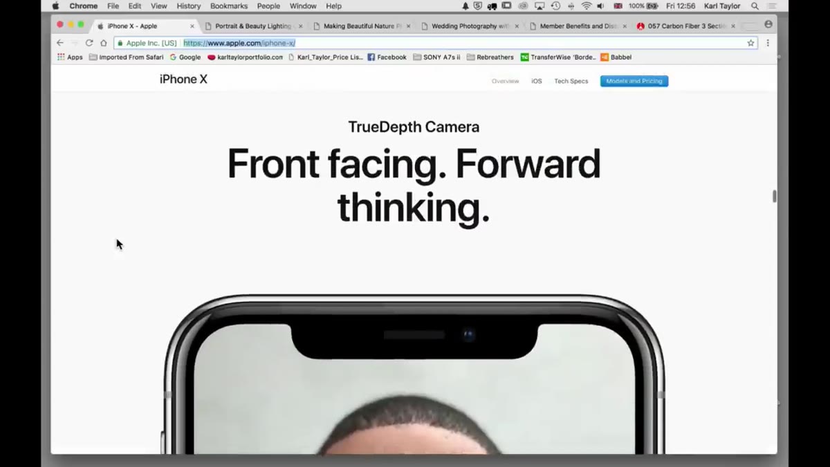 Apple website showing &ldquo;True Depth Camera&rdquo; portrait mode copy