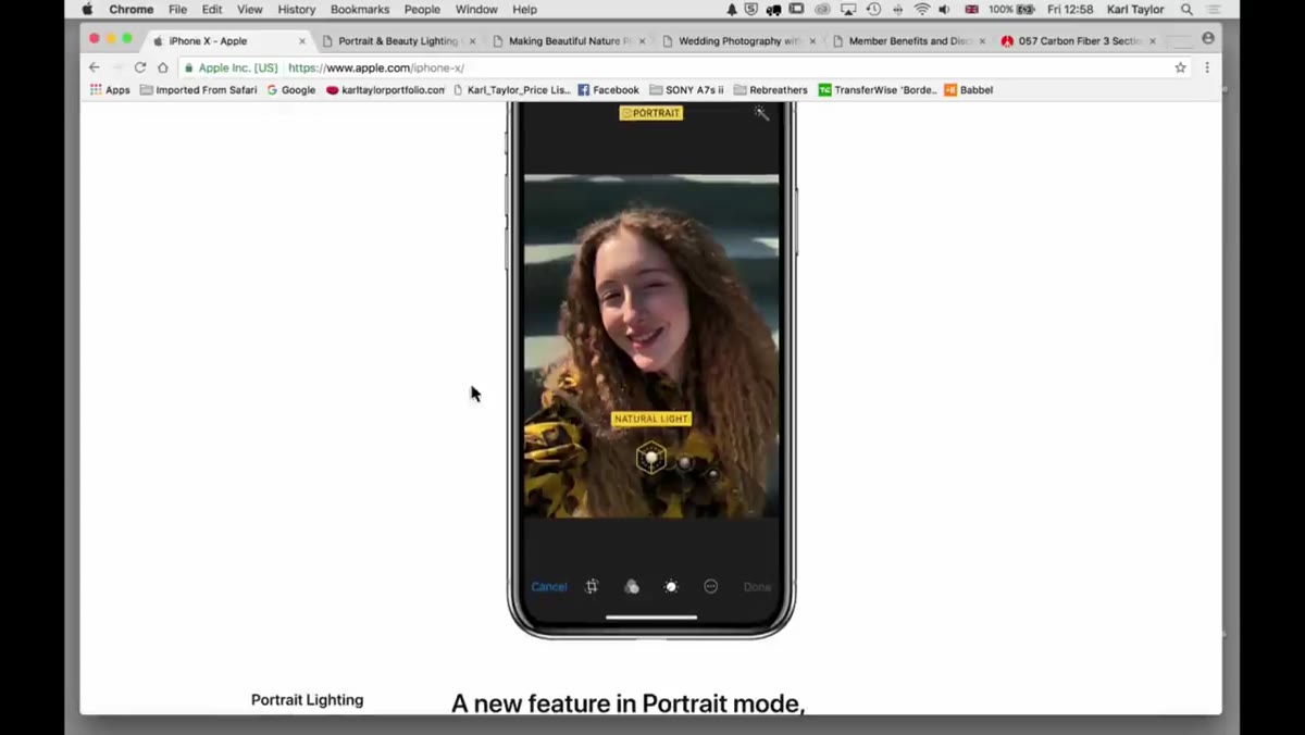 iPhone screen cycling through portrait lighting mode options